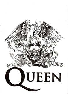 the queen and two headed birds are depicted in this black and white drawing, which is part of an official coat of arms