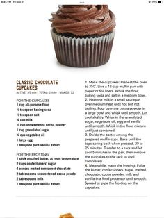 the recipe for chocolate cupcakes is shown