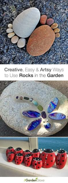 Got Stones? Creative, Easy and Artsy Ways to Use Rocks in the Garden! Rocks In The Garden, Taman Air, Rocks Painted, Flowers Painted, Outdoor Crafts, Stone Crafts, Rock Crafts, Painted Stones