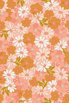 an orange and white flower pattern on a pink background