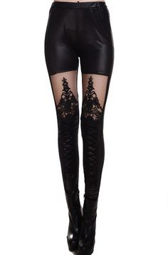 Cute Black Legging with Beautiful Lace Details Vintage Leggings, Stockings Socks, Gothic Leggings, High Waist Sports Leggings, Gothic Chic, Warm Coats, High Quality Leggings, Fashion Fantasy, Color Block Leggings