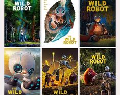 four movie posters for the wild robot series