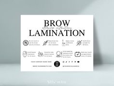 a brochure with the words brown lamination written in black and white on it