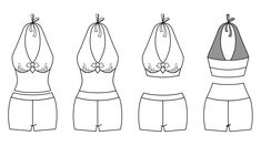 three different bras and shorts are shown