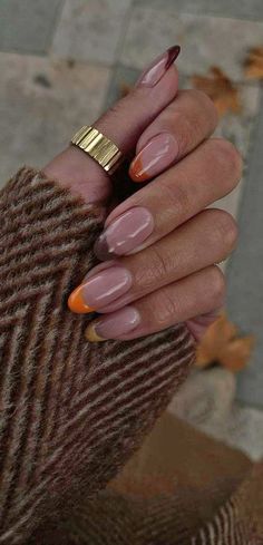 autumn nails, fall nails, September nails, autumn nails fall Autumn French Nails 2022, Simple Fall Nails Autumn French Tip, French Tip With Fall Colors, Different Color French Tip Nails Fall, Coloured French Nails Tips Fall, Fall Colored Tips Nails, Autumn 23 Nails, French Tips Autumn, Autumn French Tip Nail Designs