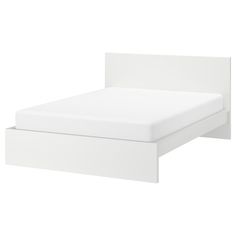 a white bed frame with two drawers on the bottom and one drawer at the end