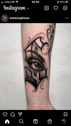 an eye tattoo on the arm