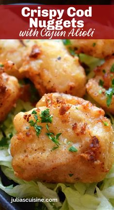 Crispy Cod Nuggets with Cajun Alioli Cod Nuggets, Cod Bites, Crispy Cod, Fried Cod Fish, Fish Dishes Recipes, Fish Nuggets, Seafood Sandwiches, Cod Fish Recipes, Appetizer Party