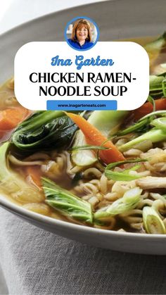 Ina Garten Chicken Ramen-noodle Soup Chicken Ramen Noodle Soup Recipes, Chicken Noodle Soup With Ramen Noodles, Ramen Noodle Recipes Bokchoy, Chicken Ramen Noodle Recipes Easy, Ramen Noodle Soup Recipes, Ginger Garlic Chicken, Soy Sauce Ramen, Chicken Ramen Noodle Recipes, Ramen Noodle Recipes Soup