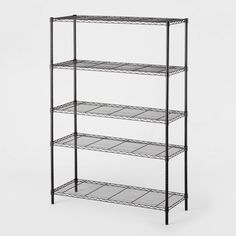 three tiered shelving unit with four shelves on each side and one shelf below