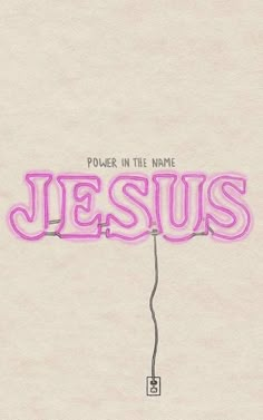 the word jesus written in pink neon letters on a white paper with a black outline