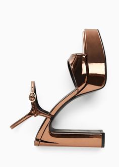 Metallic platform sandal - Woman | MANGO USA Metallic Heels, Girly Shoes, Ankle Bracelet, Stiletto Pumps, Shoe Closet, Ankle Bracelets, Platform Sandals, Sandals Heels, Womens Sandals