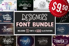 the font bundle includes 11 font styles and overlays for all types of lettering