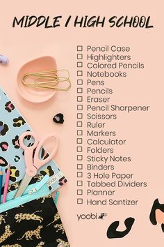 the middle school student's high school schedule is shown with scissors, pencils and paper clips