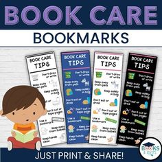 the book care bookmarks for children with pictures of books on them and text that reads,