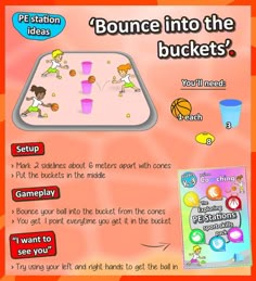 the instructions for how to play bounce into the buckets