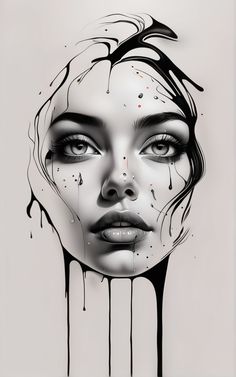 a woman's face with dripping paint on it