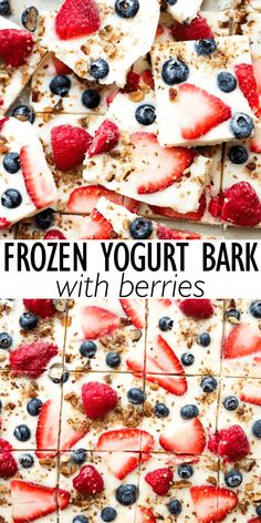 frozen yogurt bark with berries and blueberries