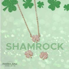 Shamrock Set Introducing Our New Shamrock Set Just In Time For St. Patrick’s Day. This Gorgeous Set Is Set In A High Polished Golden Finish And Adorned With Micro Pave Czs. The Set Includes A Delicate Necklace With A Floating Shamrock And The Perfect Pair Of Shamrock Studs. The Necklace Is 16”+3” And The Earrings Are 3/8” In Diameter. Park Lane Jewelry, Mini Necklace, Necklace And Earrings Set, Park Lane, Stunning Jewellery, Necklace And Earrings, Delicate Necklace, Micro Pave, Just In Time