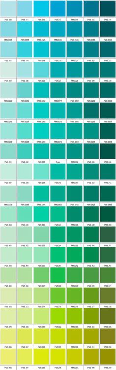 a color chart with different shades of green and blue, including the same hues