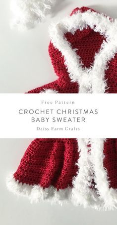 the crochet christmas baby sweater is shown with text overlay that says free pattern