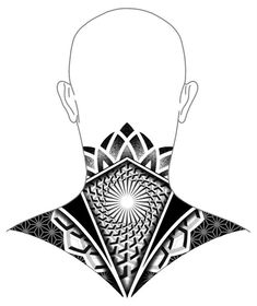 a black and white drawing of a man's neck with an intricate design on it