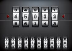 a set of numbers and symbols on a black background with red arrows pointing to them