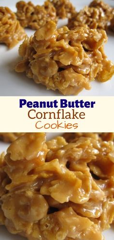 peanut butter cornflake cookies are stacked on top of each other and ready to be eaten