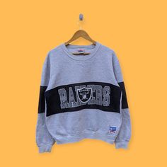 Vintage 90s Oakland raiders sweatshirt Los Angeles raiders crewneck Oakland raiders sweater pullover streetwear gray colour size medium by YoungmodernCo on Etsy Oakland Raiders, Gray Color, Adult Outfits, Street Wear, Crew Neck, Sweatshirts