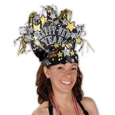 Beistle Glittered New Year Headdress New Years Costume, New Year Hat, New Years Hat, Silver Card, Gold Glitter Stars, New Year's Eve Celebrations, Nye Party, Head Dress, Head Wear