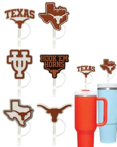 texas cupcake toppers and cake picks are arranged in the shape of longhorns