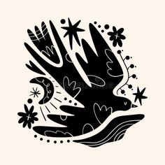 a bird flying with stars and flowers in the sky royalty illustration