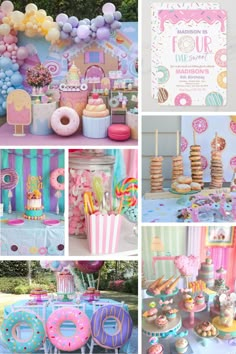 this is a collage of photos with donuts, cakes and desserts on it