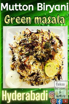 a white plate topped with green masala next to lemon wedges