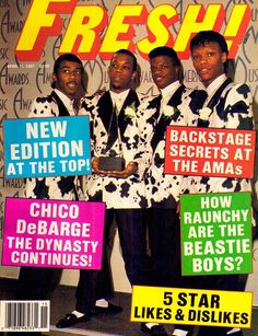 the cover of fresh magazine with four men in black and white outfits holding up signs