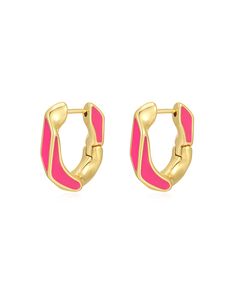 Pair of hot pink enamel cuban link hoops Sold as a pair for pierced ears Earrings are 18mm x 13.5mm Each earring weighs 2.5 grams Made from Brass Plated Gold Also available in Neon Orange or Neon Yellow Posts are made from surgical steel so they are very hypo-allergenic for sensitive ears Earrings are 100% nickel-free and cadmium-free 1 year warranty Packaged in Luv Aj branded gift boxes All items are original designs by Amanda Thomas at Luv Aj studios, Los Angeles Trendy Pink Enamel Jewelry, Pink Enamel Hoop Earrings, Pink Drop Huggie Earrings, Small Hoop Pink Pierced Earrings, Pink Enamel Hoop Jewelry, Pink Small Hoop Pierced Earrings, Trendy Enamel Huggie Earrings, Trendy Pink Huggie Earrings, Trendy Pink Enamel Earrings