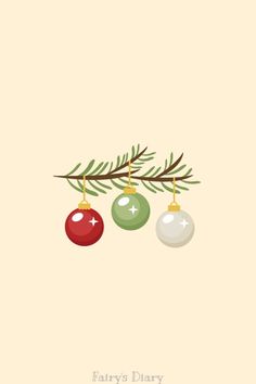 three christmas ornaments hanging from a tree branch