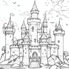 a drawing of a castle in the sky