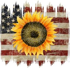 an american flag with a sunflower painted on it