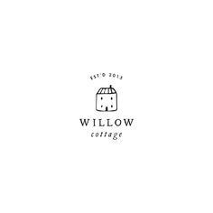 a white wall with the words willow cottage on it and an image of a house