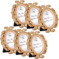 set of 6 gold ornate photo frames with black stand for 5x5 inch pictures