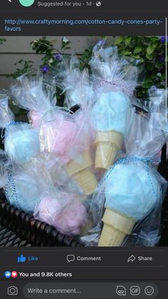 a basket filled with ice cream cones and flowers