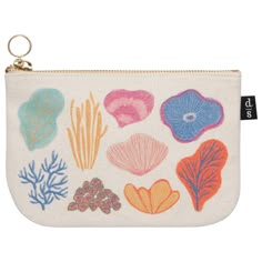 This zipper pouch is made from sturdy 100% cotton is perfect for storing drawing supplies, small accessories, travel essentials and more. A metallic zipper keeps contents secure, while a grommet tab adds convenience. Whimsical Nature, Small Zipper Pouch, 타이포그래피 포스터 디자인, Coral Print, Zipper Pouches, Blue Coral, Drawing Supplies, Birthday List, Birthday Wishlist