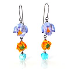 Art Glass Earrings - Inspired by the artists passion for the flowers she encounters on her walks, these joyful glass earrings are formed from multi-colored cane and are shaped by hand. The flowers cascade beautifully on Argentium wires. Artful Home, Glass Earrings, Multi Colored, Art Glass, Glass Art, Original Art, Jewelry Earrings, Glass, Flowers