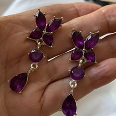 Bnwt - High Fashion Purple Gemstone Teardrop Earrings In A Silver Setting. Approx 2” In Length. Please See All Photos For Full Description. #D16 Monet Earrings, Fashion Purple, Character Clothing, High Fashion Jewelry, Quince Ideas, Ivory Earrings, Ghost Earrings, Citrine Pendant, Faux Pearl Earrings