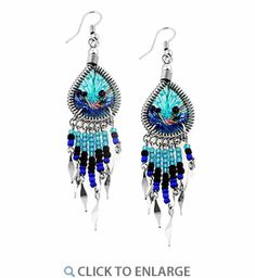 Stainless Steel Peruvian Turquoise & Blue Silk Thread Beaded Dangle Earrings Shells Craft, Hippie Chick, Blue Rainbow, Shell Crafts, Beaded Dangle Earrings, Sterling Silver Hoops, Blue Silk, Silk Thread, Beaded Dangles