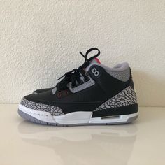 Air Jordan 3 Retro Og Black Cement (Gs) New. Never Been Worn 2017 Release Color: Black/Fire Red-Cement Grey Size: 5 Youth/Men = 6.5 Women Sporty Gray Sneakers With Red Sole, Sporty Black Jordan Shoes With Speckled Midsole, Black Low-top Jordan Shoes With Speckled Midsole, Retro 3 Outfits Jordan, Black And Grey Jordans, Jordans 3, Black Cement 3s, Jordan 3 Black, Jordan 3 Black Cement