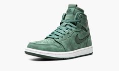 The Women’s Air Jordan 1 High Zoom CMFT "Emerald Green" leans on various shades of the vivid color, all of which lie within the green family.  The mostly monochromatic upper starts with a light green suede base that's combined with darker shades of green on the leather underlays, Wings logo, and Zoom Air tongue branding.  The “Zoom CMFT” edition of the Jordan 1 features modified Zoom Air cushioning for an even more comfortable ride than the standard Air Jordan 1. Emerald Green Shoes, Jordan 11 Women, Wmns Air Jordan 1, Vapour Max Nike, Unique Baby Clothes, Nike Sacai, Low Air Jordan 1, Kawaii Shoes, Womens Air Jordans