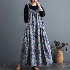 Cotton Long Dresses, Cotton Long Dress, Tank Top Dress, Loose Dress, Fashion Mode, Retro Stil, Strap Dress, Sewing Clothes