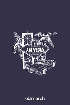 an image of the las vegas sign with palm trees in front of it on a dark background